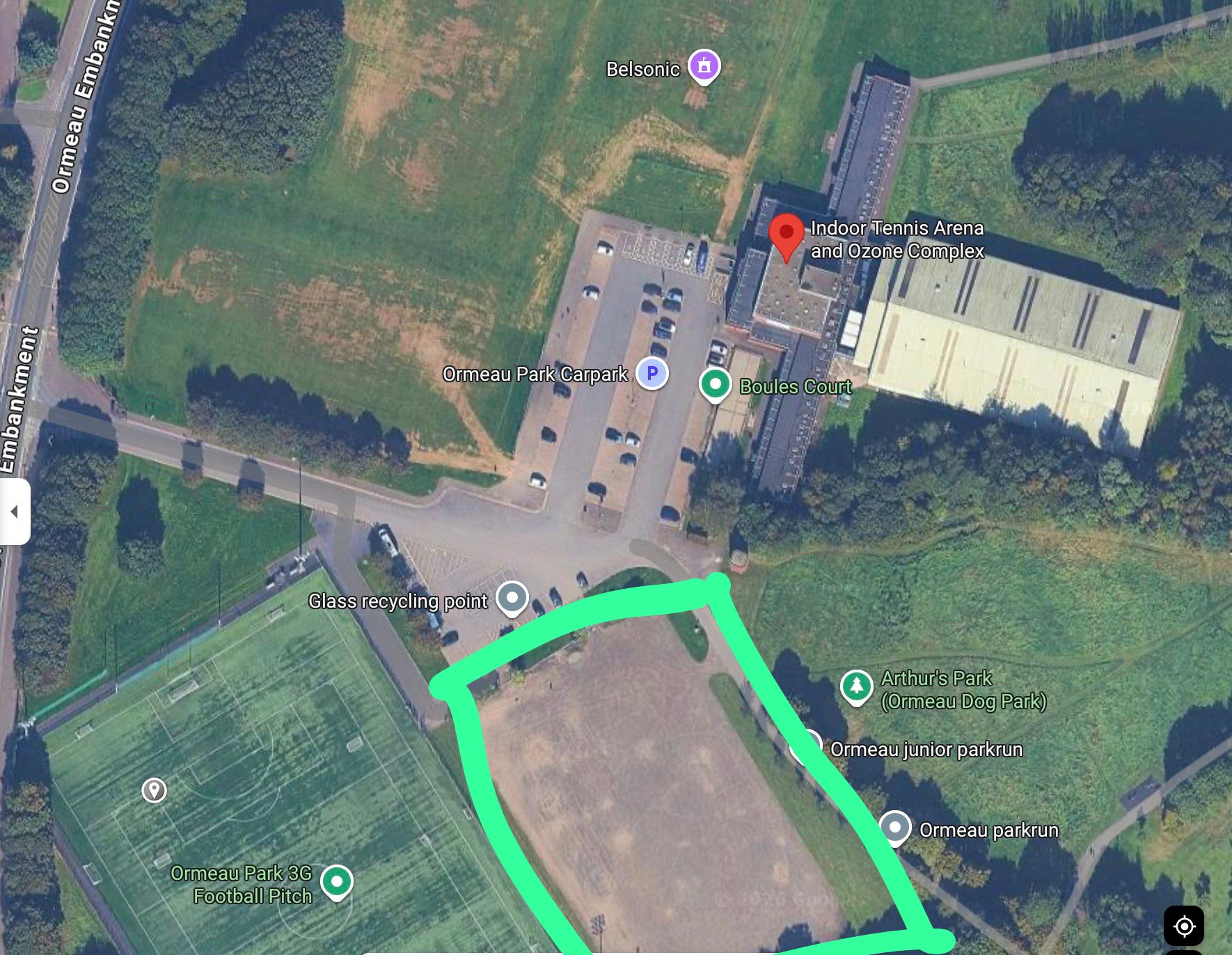 Map showing approved parking area inside Ormeau Park